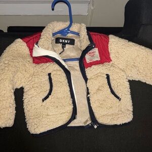 DKNY Kids Cream and Red Sherpa Jacket